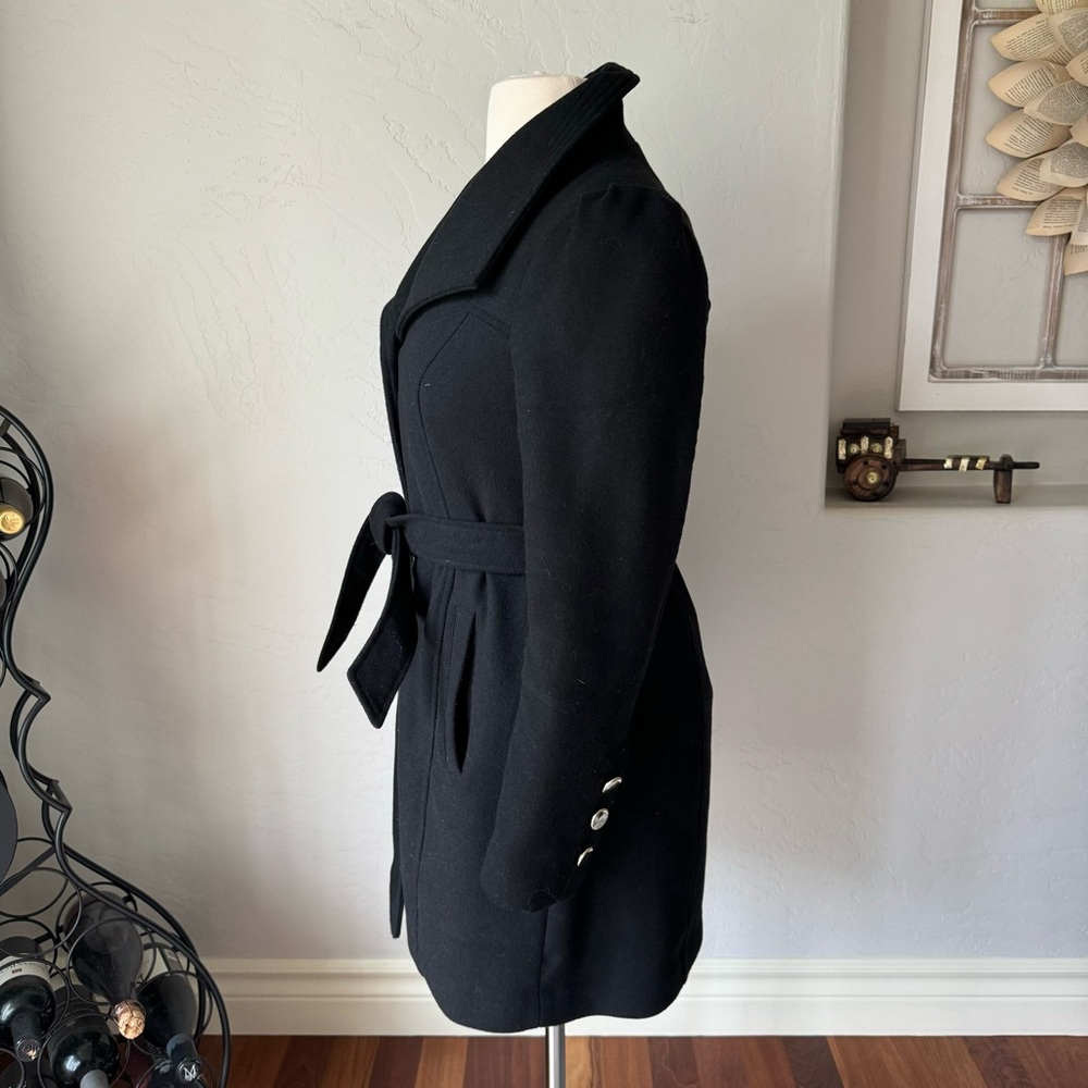 Guess‎ Winter Coat Womens Black Wool Blend Winter Coat with Belt Size L - Picture 2 of 14